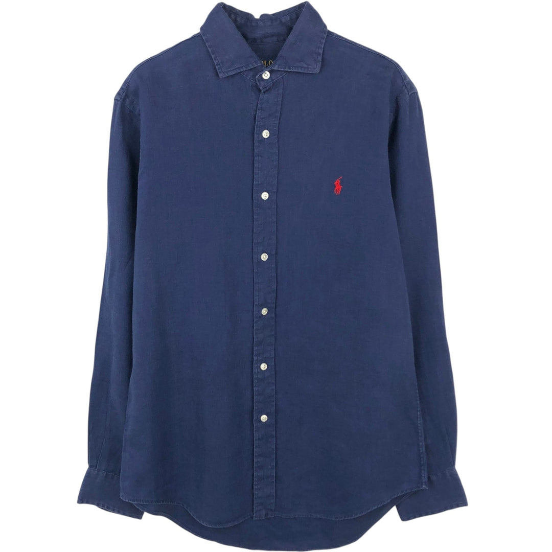 Ralph Lauren POLO RALPH LAUREN Wide Collar Long Sleeve Linen Shirt, Men's Size S (approx.) unclear navy blue type Vintage Second Hand
