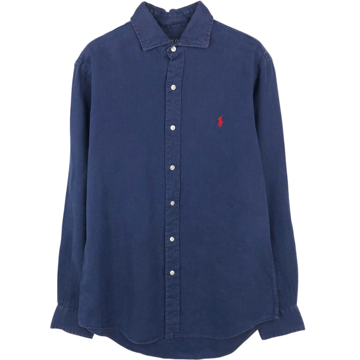 Ralph Lauren POLO RALPH LAUREN Wide Collar Long Sleeve Linen Shirt, Men's Size S (approx.) unclear navy blue type Vintage Second Hand