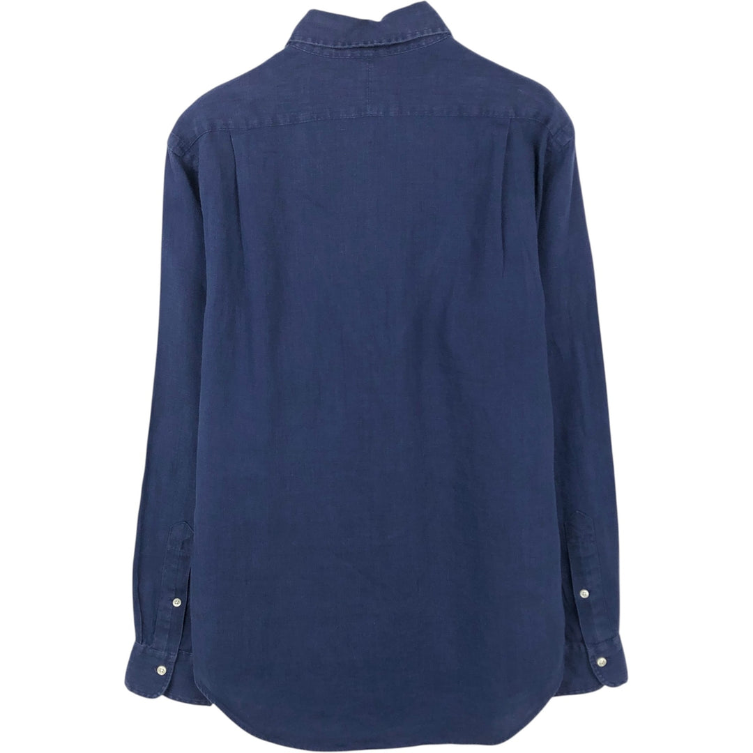 Ralph Lauren POLO RALPH LAUREN Wide Collar Long Sleeve Linen Shirt, Men's Size S (approx.) unclear navy blue type Vintage Second Hand
