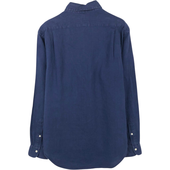 Ralph Lauren POLO RALPH LAUREN Wide Collar Long Sleeve Linen Shirt, Men's Size S (approx.) unclear navy blue type Vintage Second Hand