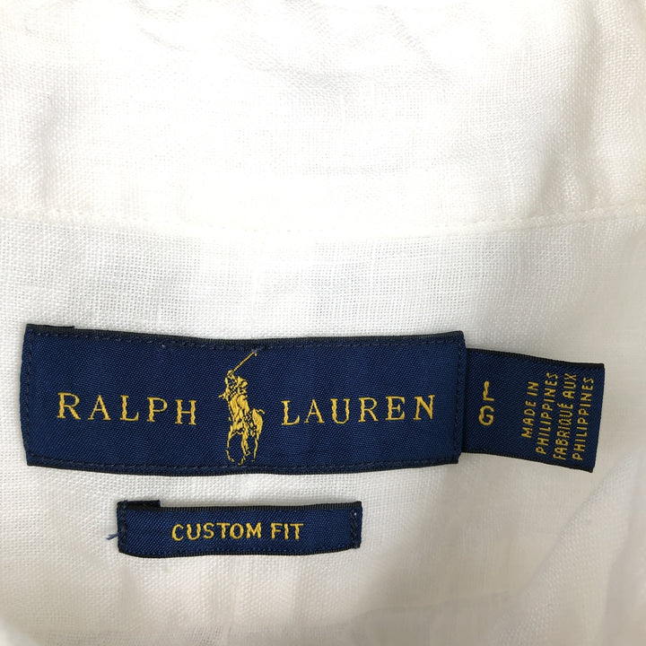 Ralph Lauren Custom Fit Long Sleeve Linen Button-Down Shirt, Men's Size L linen white type Vintage Second Hand