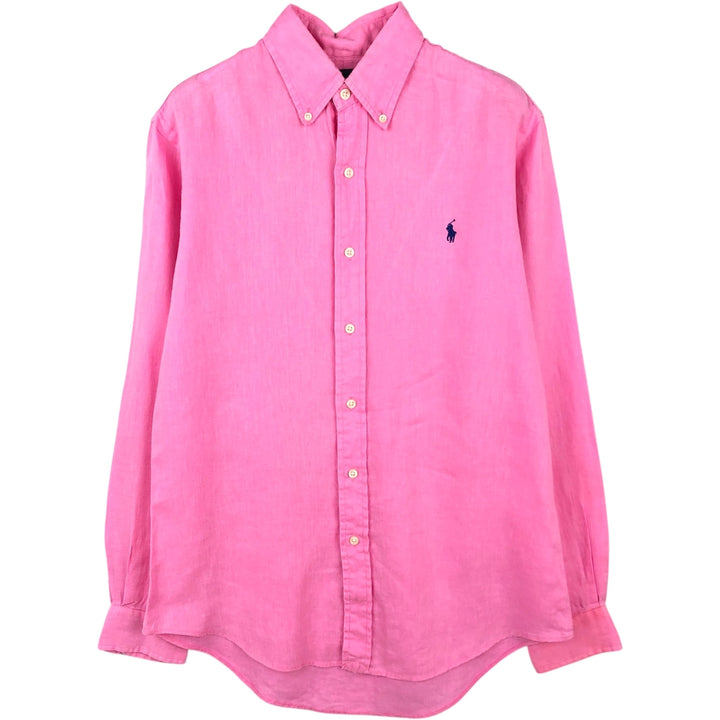 Ralph Lauren Custom Fit Long Sleeve Linen Button-Down Shirt, Men's Size Small linen pink type Vintage Second Hand