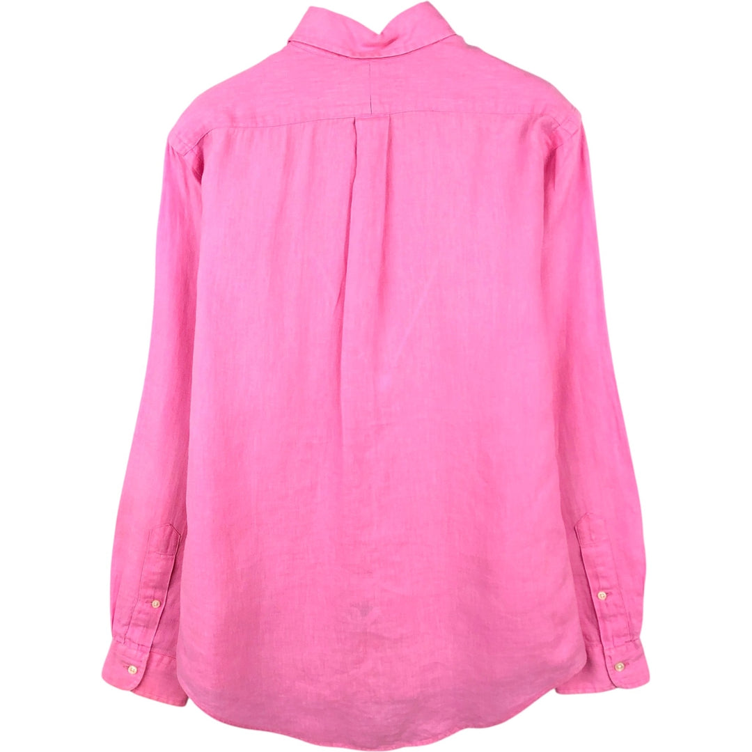 Ralph Lauren Custom Fit Long Sleeve Linen Button-Down Shirt, Men's Size Small linen pink type Vintage Second Hand