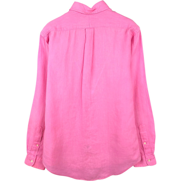 Ralph Lauren Custom Fit Long Sleeve Linen Button-Down Shirt, Men's Size Small linen pink type Vintage Second Hand