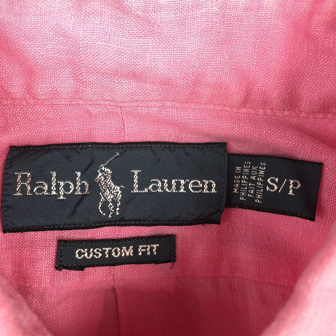Ralph Lauren Custom Fit Long Sleeve Linen Button-Down Shirt, Men's Size Small linen pink type Vintage Second Hand