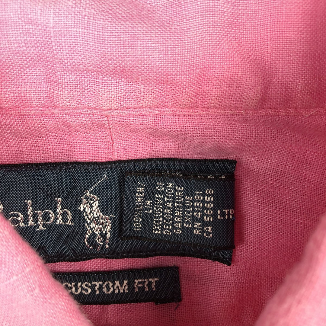 Ralph Lauren Custom Fit Long Sleeve Linen Button-Down Shirt, Men's Size Small linen pink type Vintage Second Hand