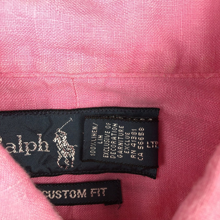 Ralph Lauren Custom Fit Long Sleeve Linen Button-Down Shirt, Men's Size Small linen pink type Vintage Second Hand