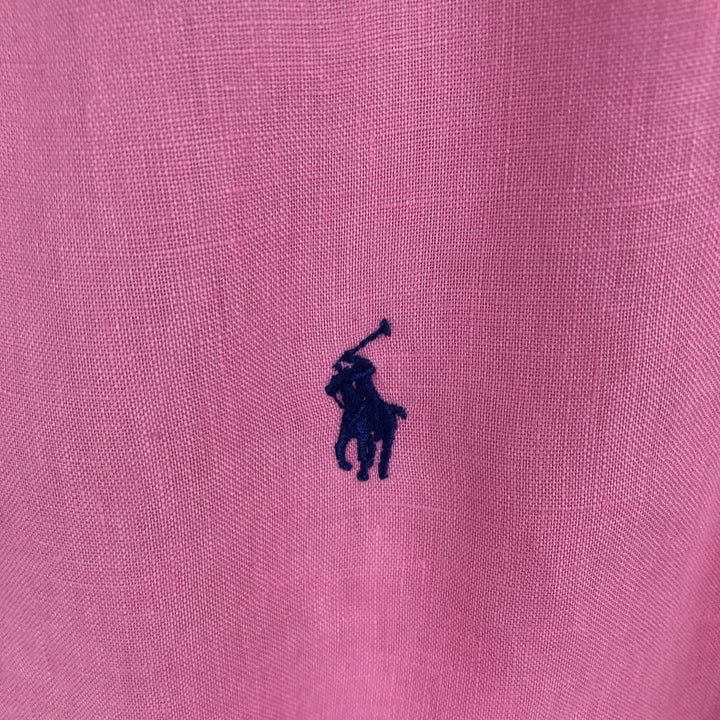 Ralph Lauren Custom Fit Long Sleeve Linen Button-Down Shirt, Men's Size Small linen pink type Vintage Second Hand
