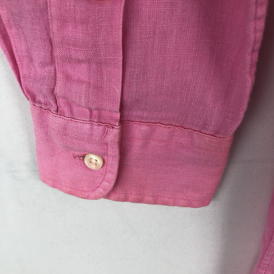 Ralph Lauren Custom Fit Long Sleeve Linen Button-Down Shirt, Men's Size Small linen pink type Vintage Second Hand