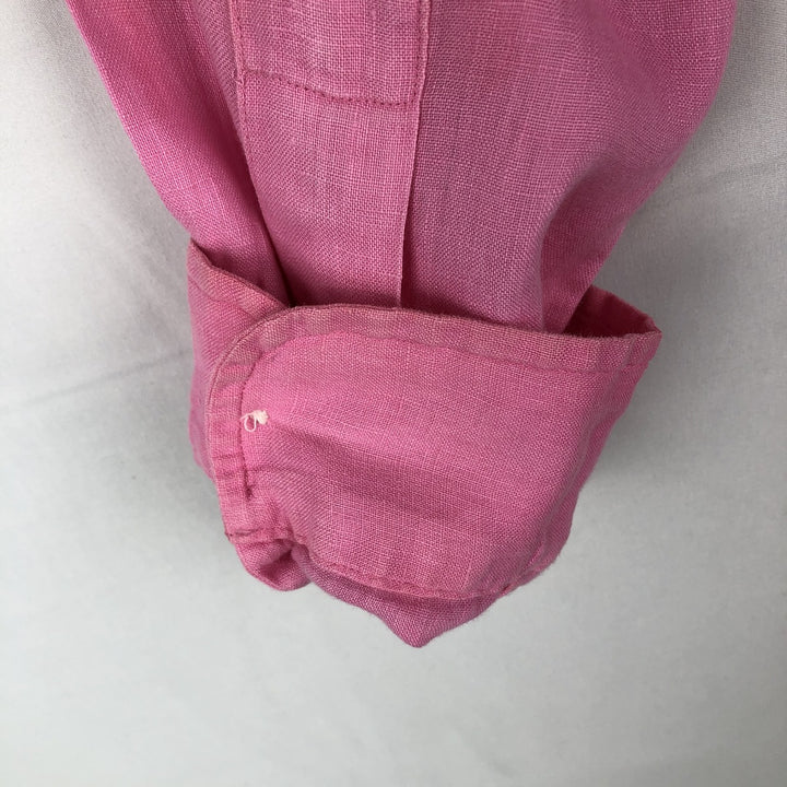 Ralph Lauren Custom Fit Long Sleeve Linen Button-Down Shirt, Men's Size Small linen pink type Vintage Second Hand