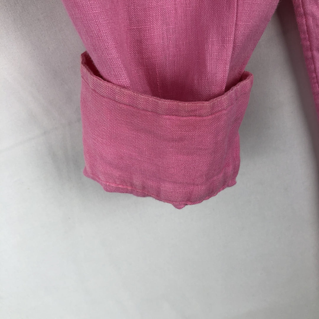 Ralph Lauren Custom Fit Long Sleeve Linen Button-Down Shirt, Men's Size Small linen pink type Vintage Second Hand