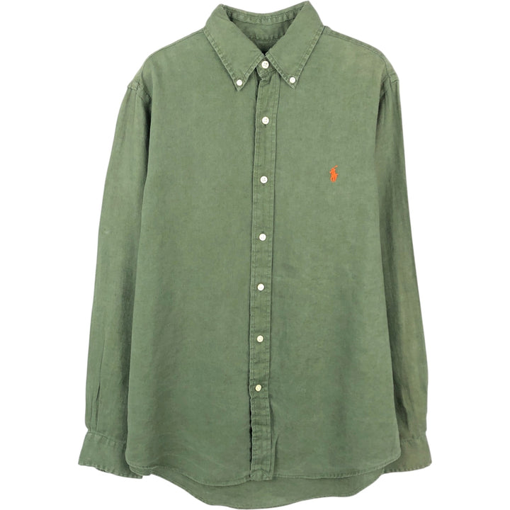Ralph Lauren Classic Fit Long Sleeve Linen Button-Down Shirt, Men's Size Medium linen Khaki type Vintage Second Hand