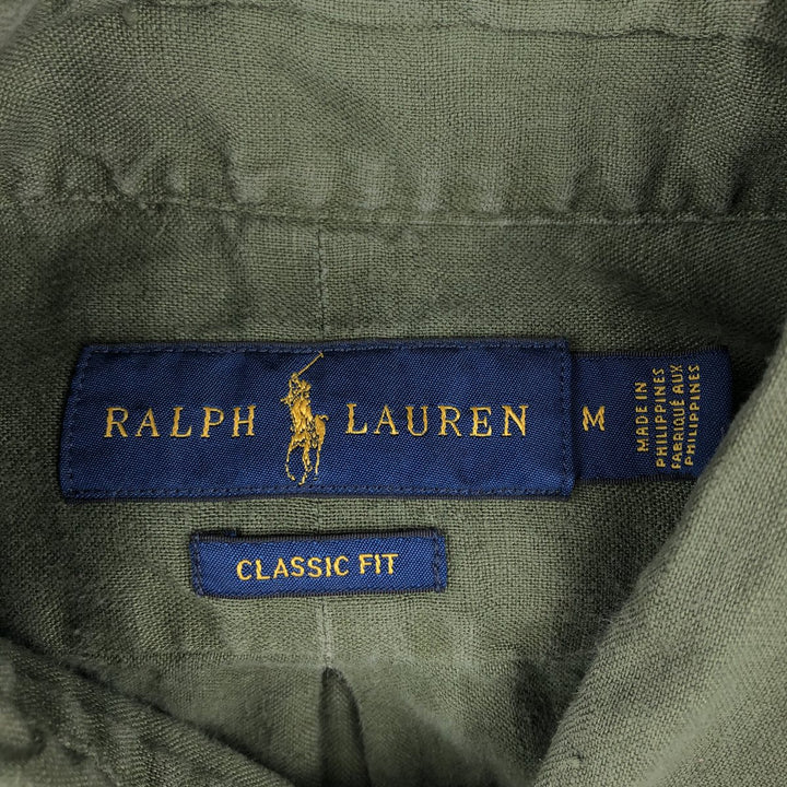 Ralph Lauren Classic Fit Long Sleeve Linen Button-Down Shirt, Men's Size Medium linen Khaki type Vintage Second Hand