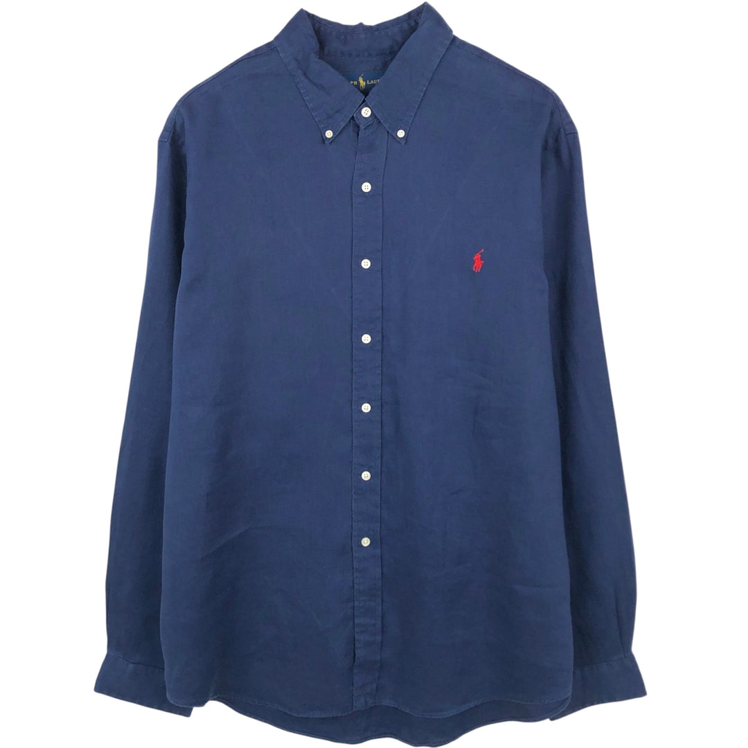 Ralph Lauren long-sleeved linen button-down shirt, men's size XXL linen navy blue type Vintage Second Hand