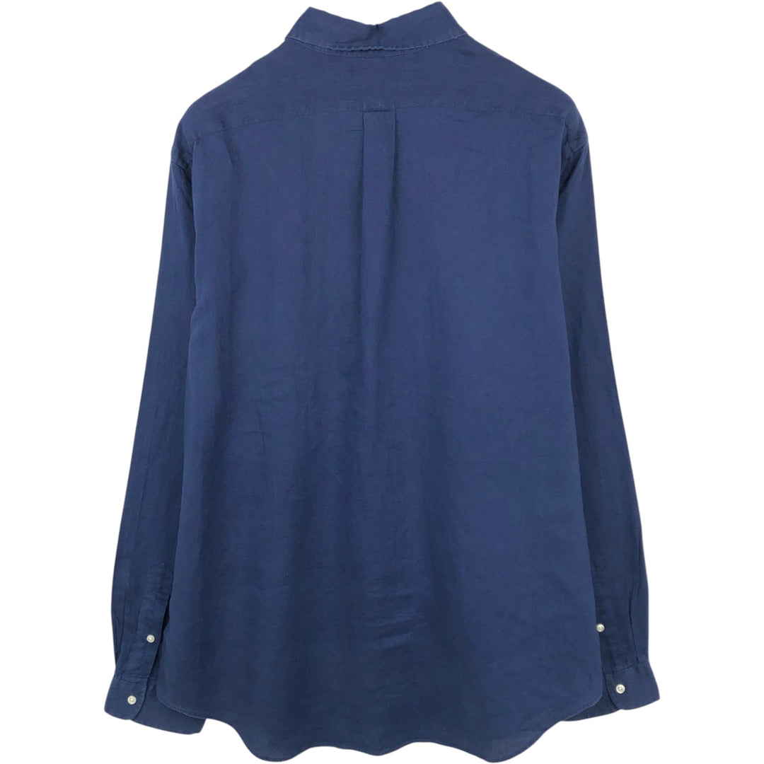 Ralph Lauren long-sleeved linen button-down shirt, men's size XXL linen navy blue type Vintage Second Hand