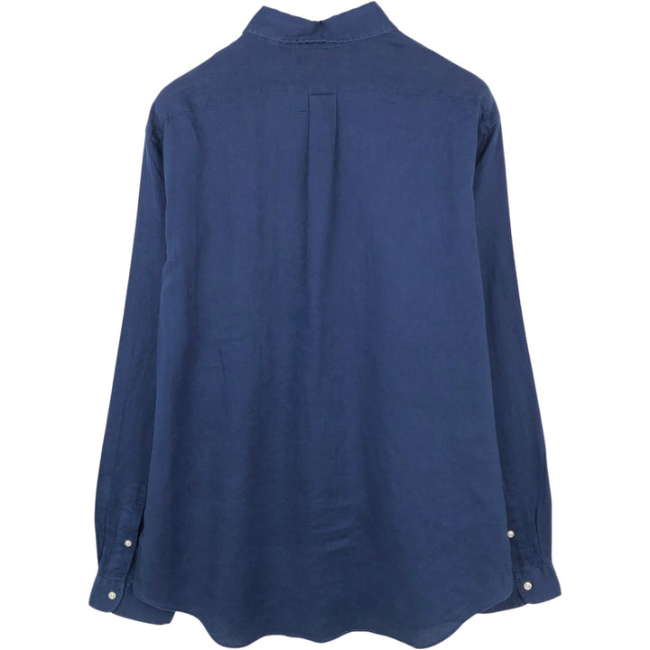 Ralph Lauren long-sleeved linen button-down shirt, men's size XXL linen navy blue type Vintage Second Hand