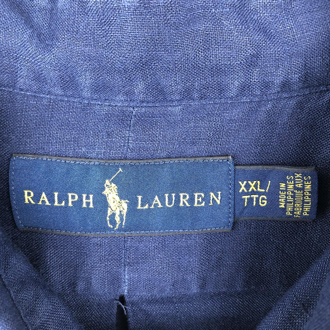 Ralph Lauren long-sleeved linen button-down shirt, men's size XXL linen navy blue type Vintage Second Hand