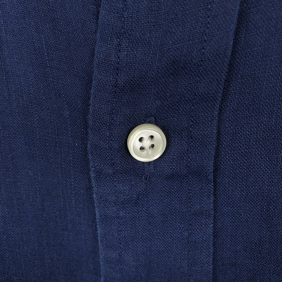 Ralph Lauren long-sleeved linen button-down shirt, men's size XXL linen navy blue type Vintage Second Hand