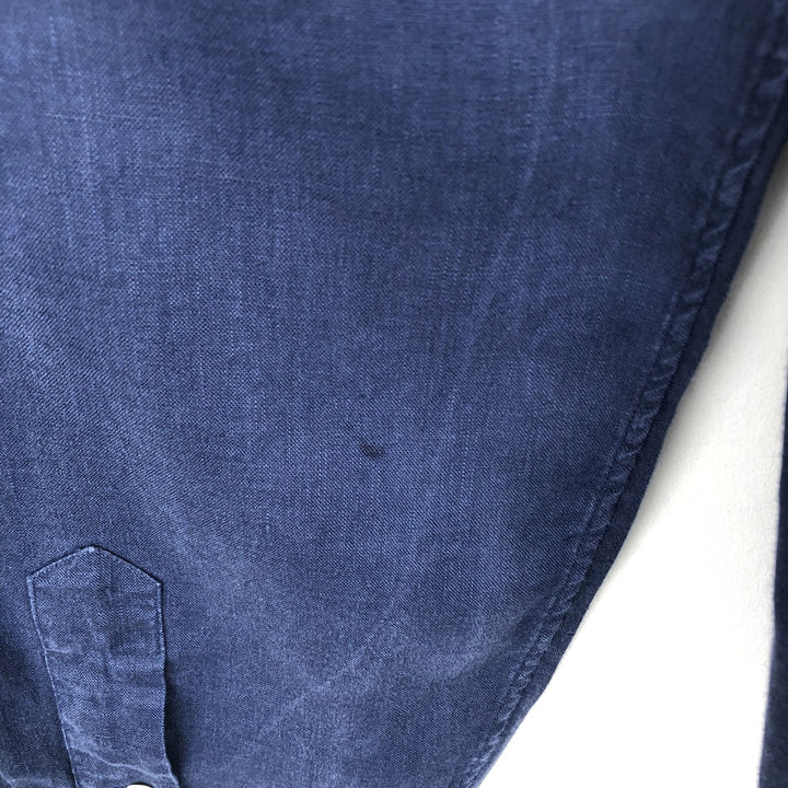 Ralph Lauren long-sleeved linen button-down shirt, men's size XXL linen navy blue type Vintage Second Hand
