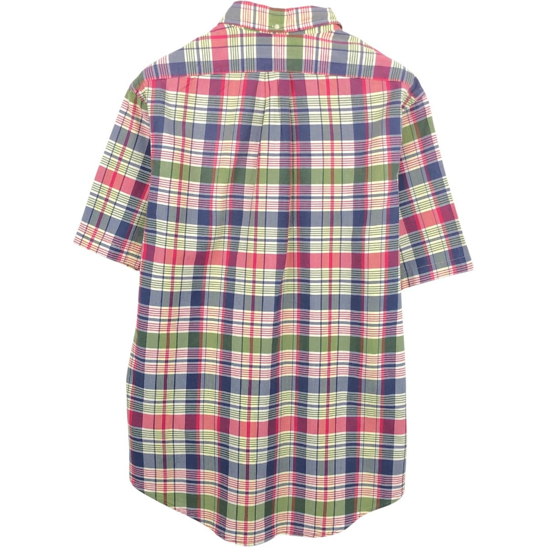 Ralph Lauren CUSTOM FIT Madras check short-sleeved button-down check shirt, men's size L (approx.) cotton red type Vintage Second Hand