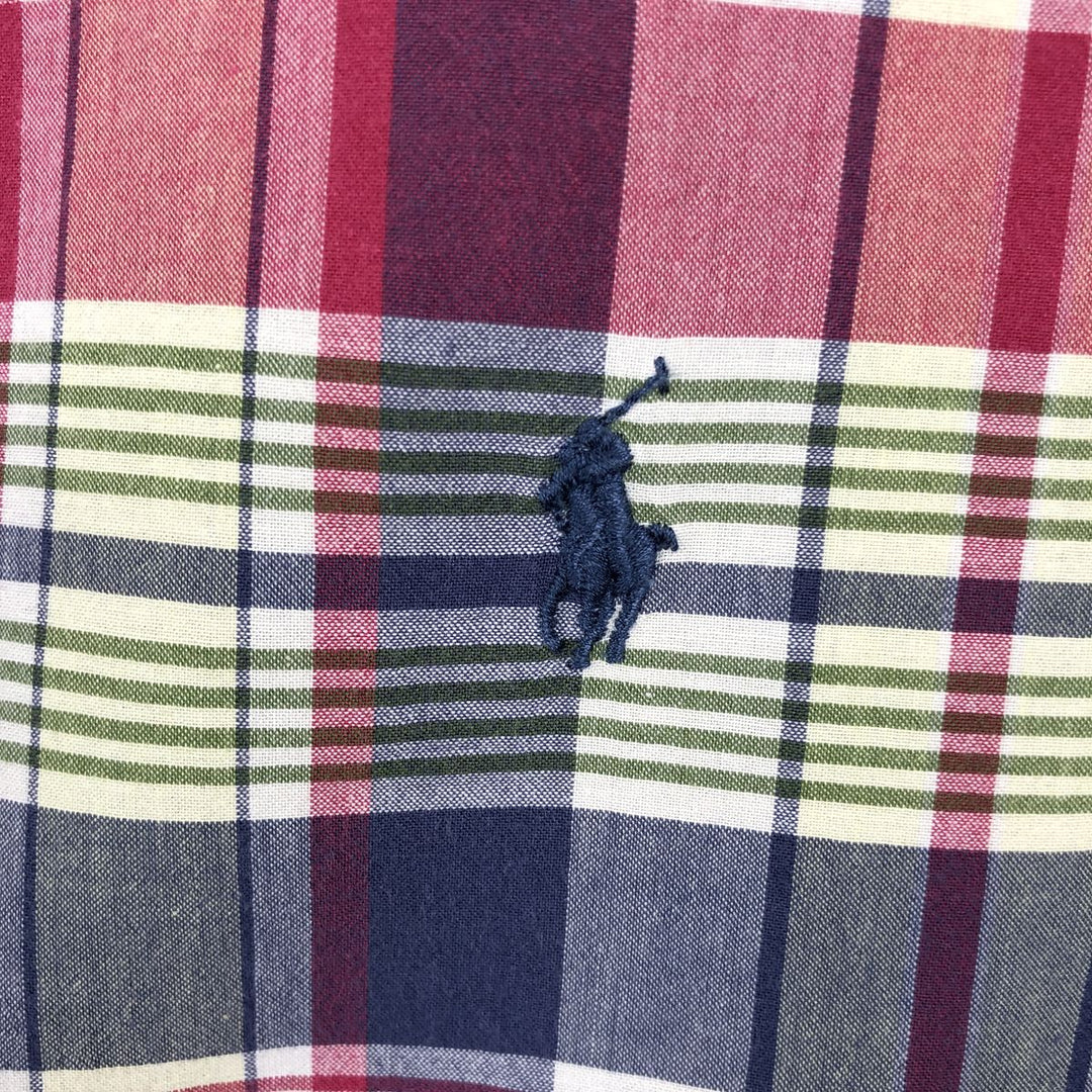 Ralph Lauren CUSTOM FIT Madras check short-sleeved button-down check shirt, men's size L (approx.) cotton red type Vintage Second Hand