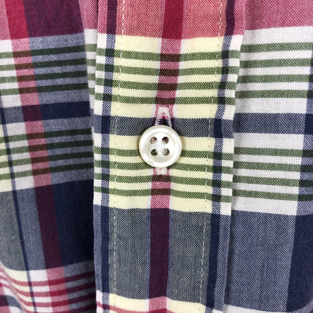 Ralph Lauren CUSTOM FIT Madras check short-sleeved button-down check shirt, men's size L (approx.) cotton red type Vintage Second Hand