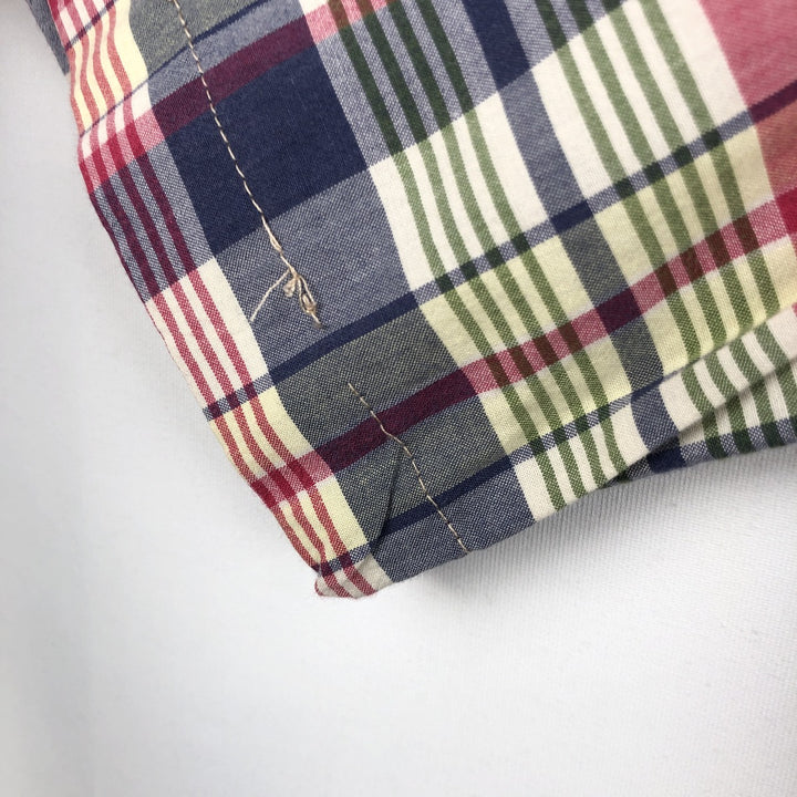 Ralph Lauren CUSTOM FIT Madras check short-sleeved button-down check shirt, men's size L (approx.) cotton red type Vintage Second Hand