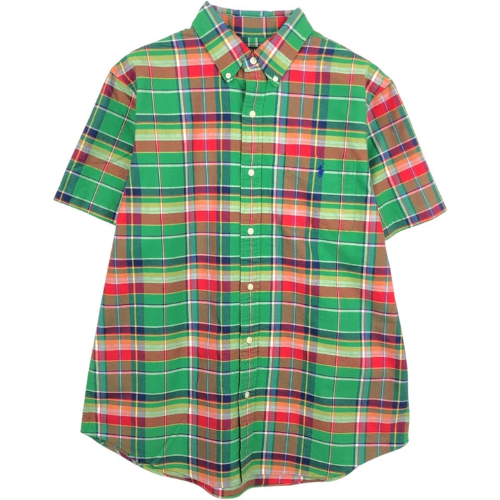 Ralph Lauren POLO RALPH LAUREN CLASSIC FIT Madras Check Short-Sleeve Button-Down Check Shirt (Men's Size L equivalent) cotton green type Vintage Second Hand