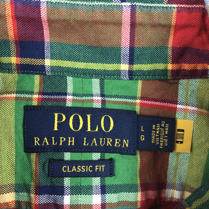 Ralph Lauren POLO RALPH LAUREN CLASSIC FIT Madras Check Short-Sleeve Button-Down Check Shirt (Men's Size L equivalent) cotton green type Vintage Second Hand