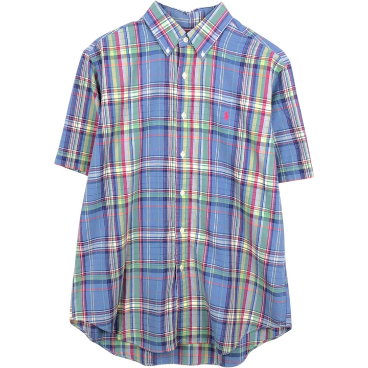 Ralph Lauren CLASSIC FIT Madras Check Short-Sleeve Button-Down Check Shirt (Men's Size L) cotton blue type Vintage Second Hand
