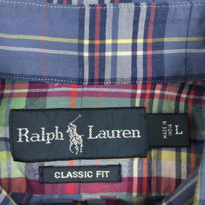 Ralph Lauren CLASSIC FIT Madras Check Short-Sleeve Button-Down Check Shirt (Men's Size L) cotton blue type Vintage Second Hand