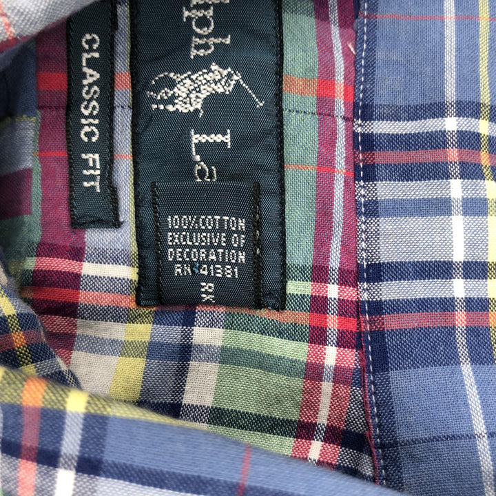 Ralph Lauren CLASSIC FIT Madras Check Short-Sleeve Button-Down Check Shirt (Men's Size L) cotton blue type Vintage Second Hand