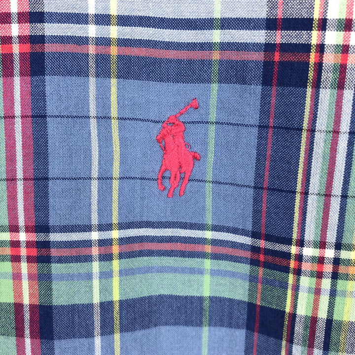 Ralph Lauren CLASSIC FIT Madras Check Short-Sleeve Button-Down Check Shirt (Men's Size L) cotton blue type Vintage Second Hand