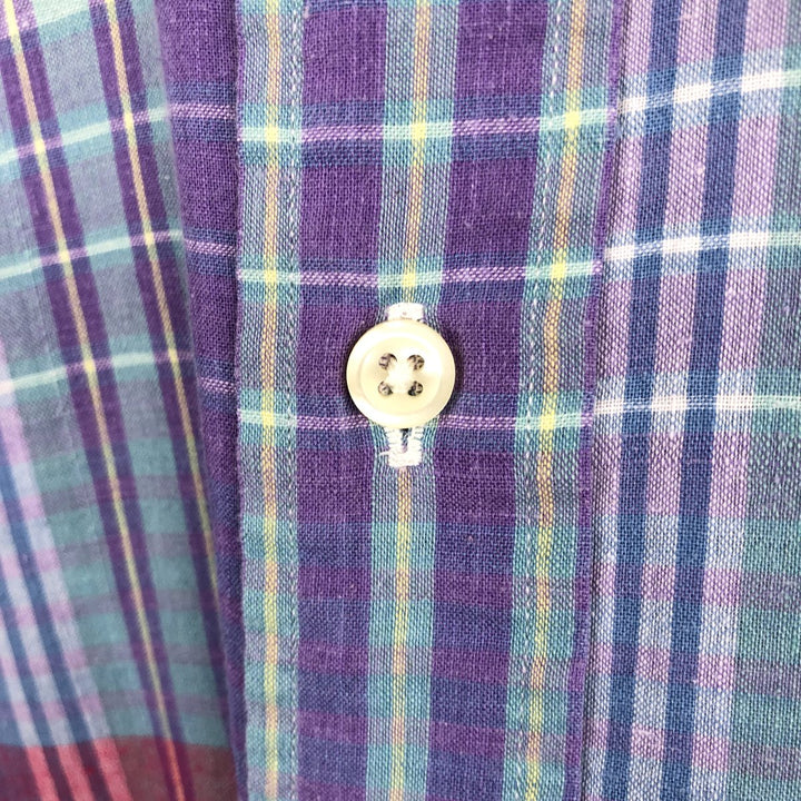 Ralph Lauren Madras check short-sleeved button-down check shirt, men's size M (approx.) cotton blue type Vintage Second Hand