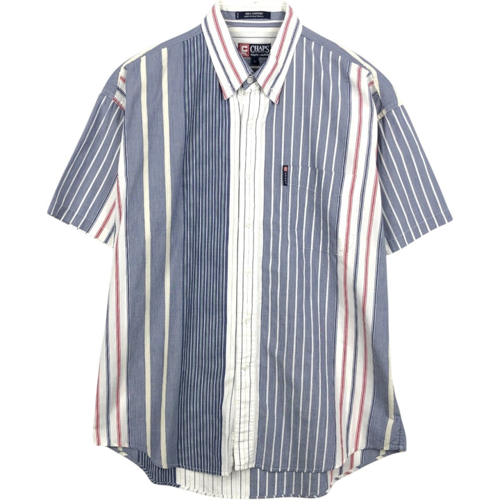 Ralph Lauren CHAPS Multi-stripe Short-Sleeve Button-Down Striped Shirt, Men's Size L (approx.) cotton navy blue type Vintage Second Hand