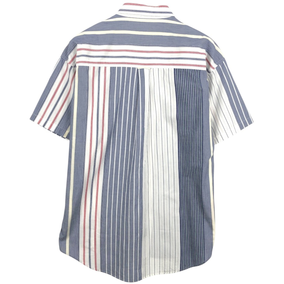 Ralph Lauren CHAPS Multi-stripe Short-Sleeve Button-Down Striped Shirt, Men's Size L (approx.) cotton navy blue type Vintage Second Hand