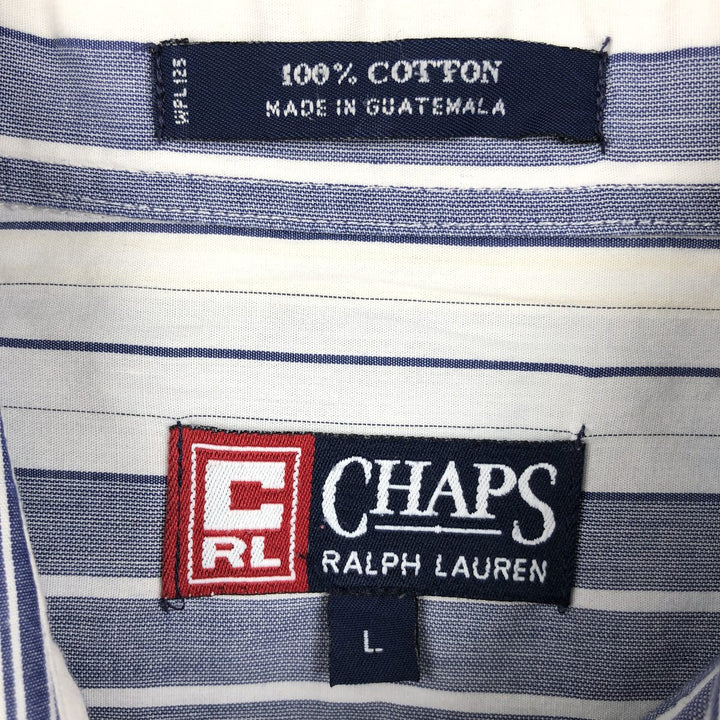 Ralph Lauren CHAPS Multi-stripe Short-Sleeve Button-Down Striped Shirt, Men's Size L (approx.) cotton navy blue type Vintage Second Hand