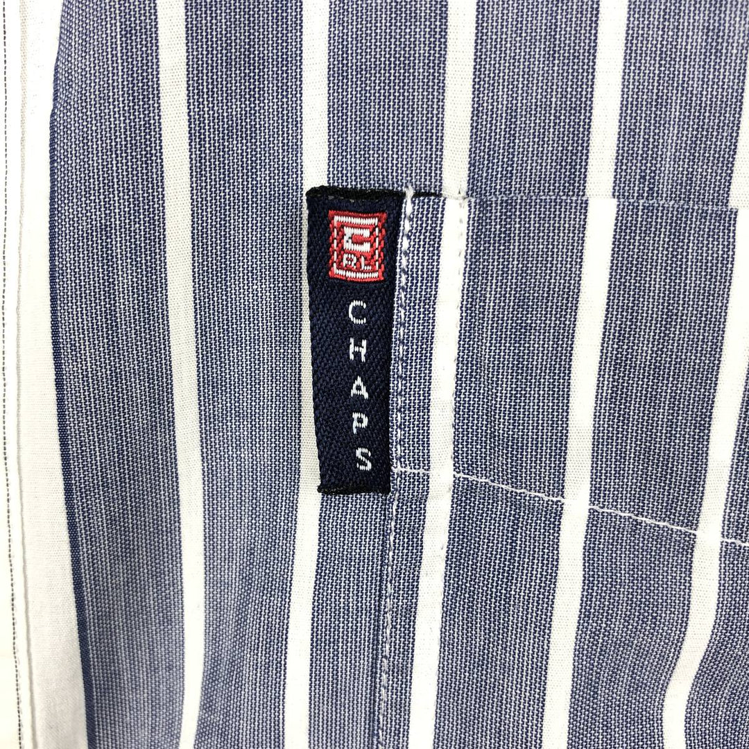 Ralph Lauren CHAPS Multi-stripe Short-Sleeve Button-Down Striped Shirt, Men's Size L (approx.) cotton navy blue type Vintage Second Hand