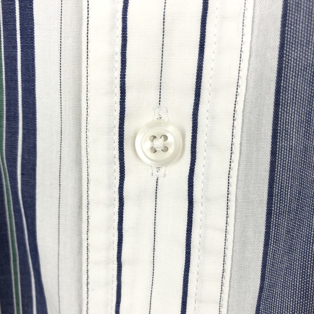 Ralph Lauren CHAPS Multi-stripe Short-Sleeve Button-Down Striped Shirt, Men's Size L (approx.) cotton navy blue type Vintage Second Hand