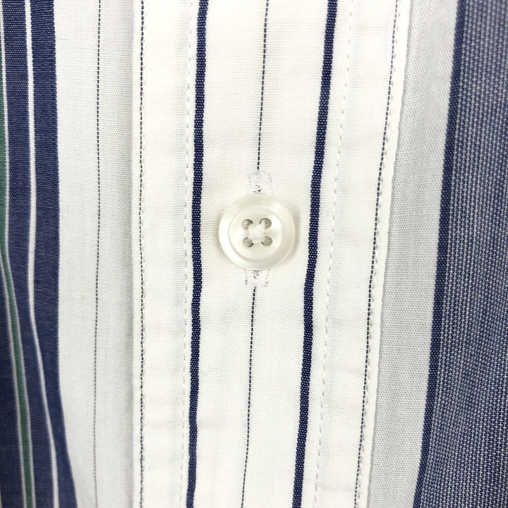 Ralph Lauren CHAPS Multi-stripe Short-Sleeve Button-Down Striped Shirt, Men's Size L (approx.) cotton navy blue type Vintage Second Hand