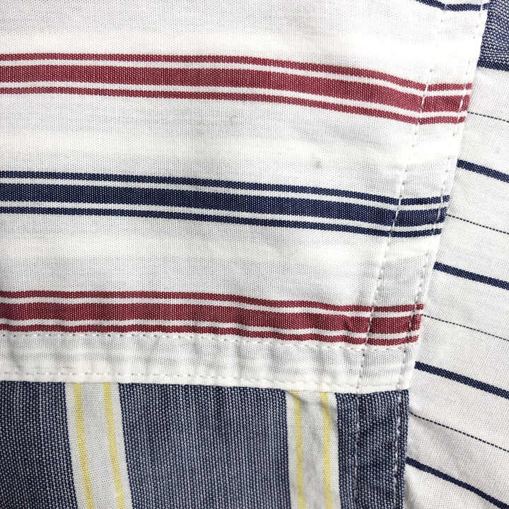 Ralph Lauren CHAPS Multi-stripe Short-Sleeve Button-Down Striped Shirt, Men's Size L (approx.) cotton navy blue type Vintage Second Hand