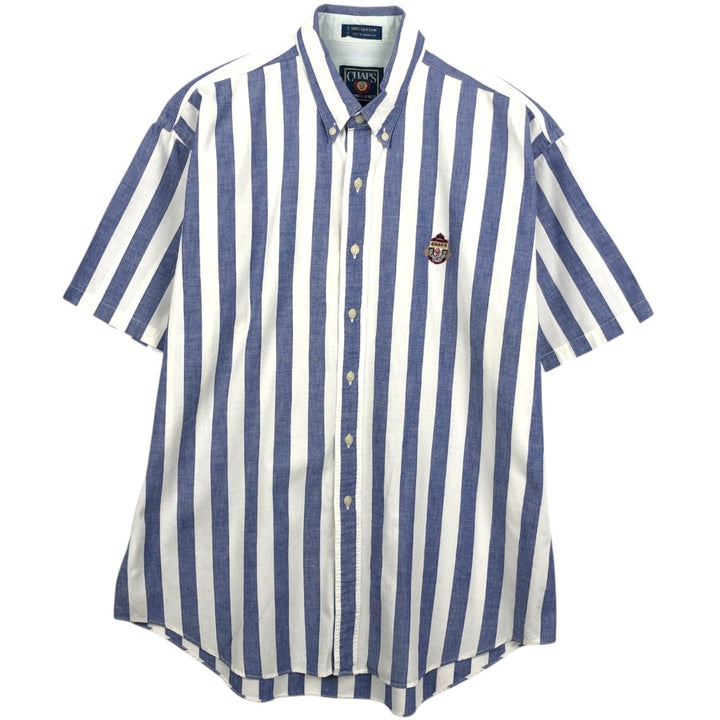 Vintage 1980'S Ralph Lauren CHAPS short-sleeved button-down striped shirt, men's size L (approx.). cotton navy blue type Vintage Second Hand