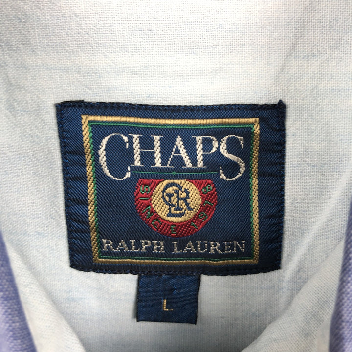 Vintage 1980'S Ralph Lauren CHAPS short-sleeved button-down striped shirt, men's size L (approx.). cotton navy blue type Vintage Second Hand