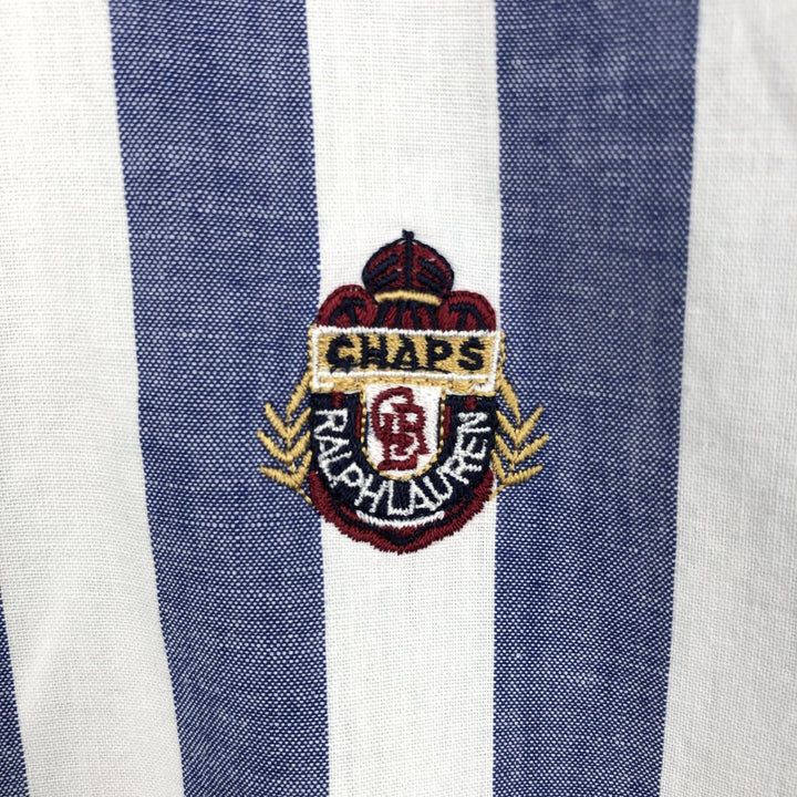 Vintage 1980'S Ralph Lauren CHAPS short-sleeved button-down striped shirt, men's size L (approx.). cotton navy blue type Vintage Second Hand