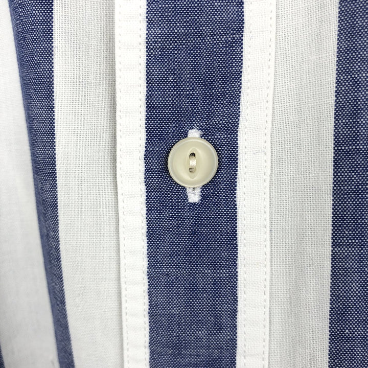 Vintage 1980'S Ralph Lauren CHAPS short-sleeved button-down striped shirt, men's size L (approx.). cotton navy blue type Vintage Second Hand