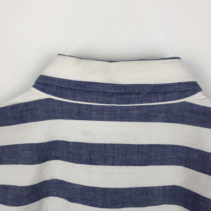 Vintage 1980'S Ralph Lauren CHAPS short-sleeved button-down striped shirt, men's size L (approx.). cotton navy blue type Vintage Second Hand
