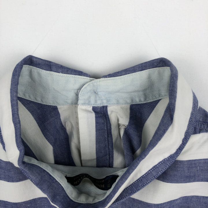 Vintage 1980'S Ralph Lauren CHAPS short-sleeved button-down striped shirt, men's size L (approx.). cotton navy blue type Vintage Second Hand