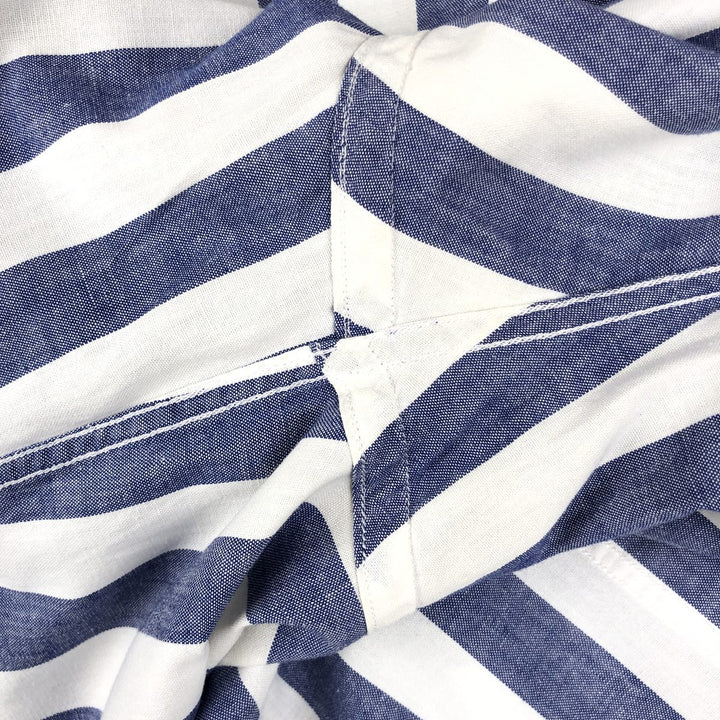 Vintage 1980'S Ralph Lauren CHAPS short-sleeved button-down striped shirt, men's size L (approx.). cotton navy blue type Vintage Second Hand