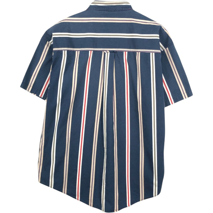 Ralph Lauren CHAPS Multi-stripe Short-Sleeve Button-Down Striped Shirt, Men's Size L (approx.) cotton navy blue type Vintage Second Hand