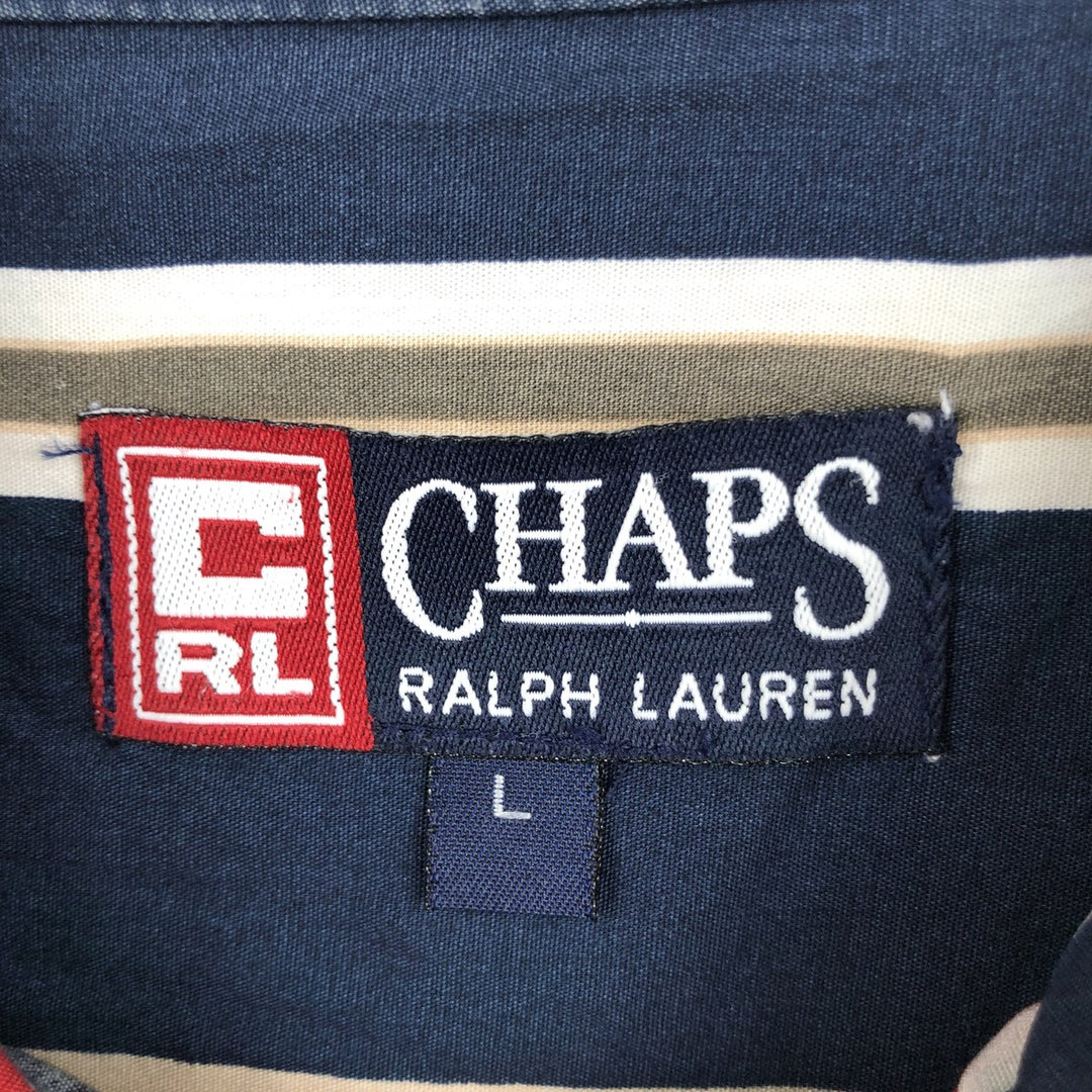 Ralph Lauren CHAPS Multi-stripe Short-Sleeve Button-Down Striped Shirt, Men's Size L (approx.) cotton navy blue type Vintage Second Hand